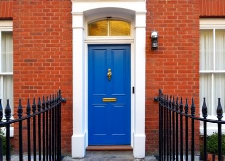 Red brick terrace house facade